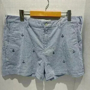 Polo Ralph Lauren Women’s Shorts Blue Stripe Anchor Print Flat  Front size 14